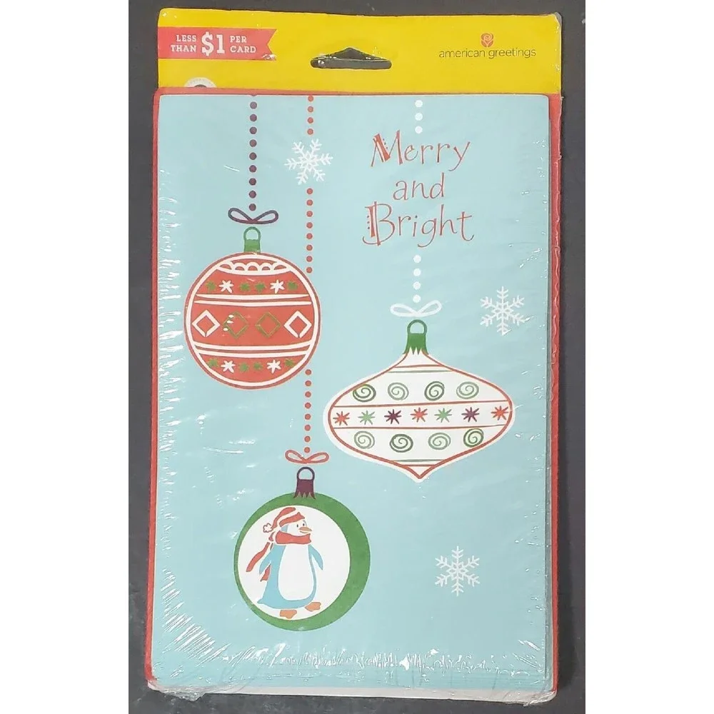 American Greetings Christmas cards Merry & Bright 8 pack sealed blue and red